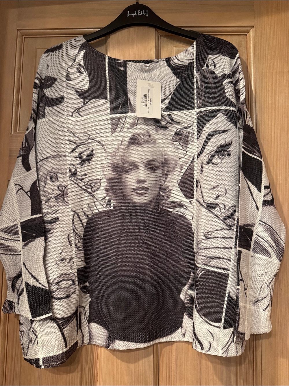 Black and White Graphic Crewneck Sweater with Iconic Portrait